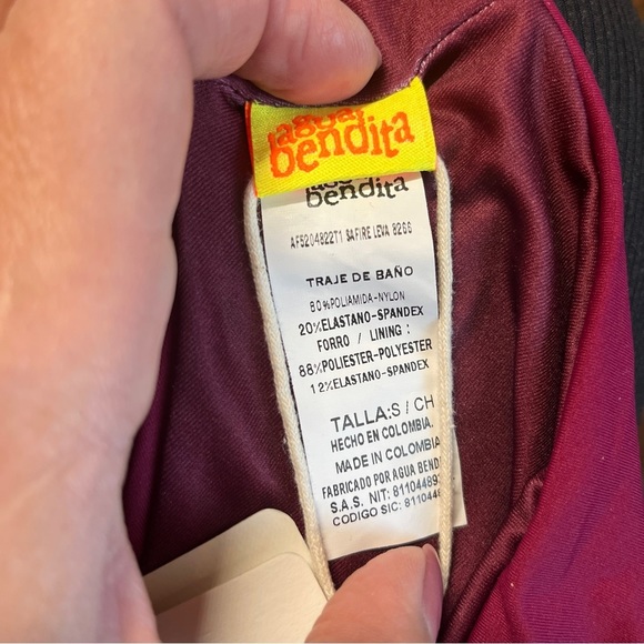 NWT‎ Agua Bendita Women's Safire Leva Burgundy Bikini Bottoms Waist Strap Belt - Picture 6 of 8